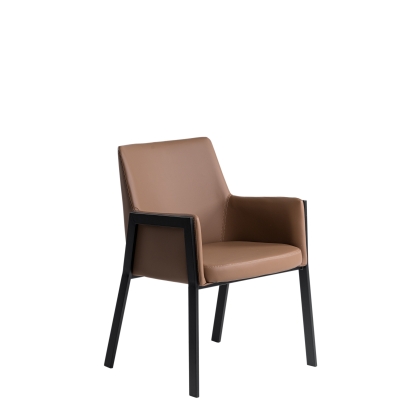 Modrest Leshay Modern Dark Camel Vegan Leather + Black Metal Dining Chair Camel Dining Chair 81464 VGGAGA-6552CH-1-B19