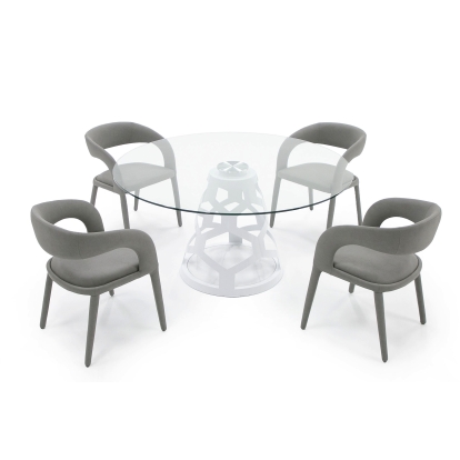 Modrest Lilly Modern 12mm Round Glass + White Dining Table White Dining Table 80134 VGNS-GD8800-12MM