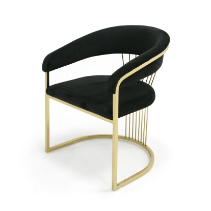 Modrest Linda Modern Black Velvet and Gold Dining Chair Black Dining Chair 79568 VGZA-Y429-BLK-DC