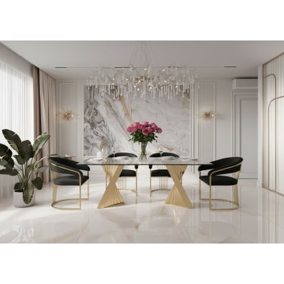 LA Furniture Buquet Glam Glass + Champagne Gold Rectangular Dining Table VGZA-T124-GLD Contemporary Style by Vig Furnitrue Number 81072 Catch Home Goods