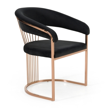 Modrest Linda Modern Black Velvet and Rosegold Dining Chair Black Dining Chair 80341 VGZA-Y429-RG-BLK-DC