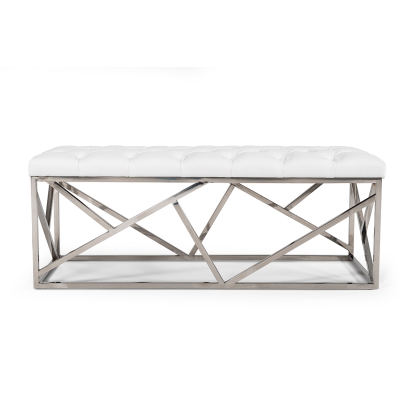 Modrest Lindsey Modern White Leatherette & Stainless Steel Bench White Bench 75257 VGRH-RHS-OT-201-WHT