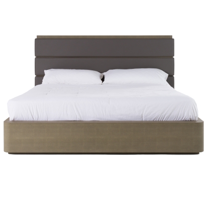 Modrest Lois Modern Grey Leather & Beige Shagreen Bed Beige Bed 82457 VGVC-BD2408-BED