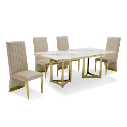 Modrest Loomis White Marble & Gold Dining Table White Dining Table 80367 VGZAT1301