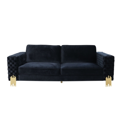 Divani Casa Lori Modern Velvet Glam Black & Gold Sofa Black Sofa 78563 VGYUHD-1936-BLK-S