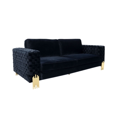 Divani Casa Lori Modern Velvet Glam Black & Gold Sofa Black Sofa 78563 VGYUHD-1936-BLK-S