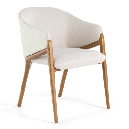 Modrest Lunde Cream Fabric and Walnut Arm Dining Chair Cream Dining Chair 79643 VGCS-ACH-20071