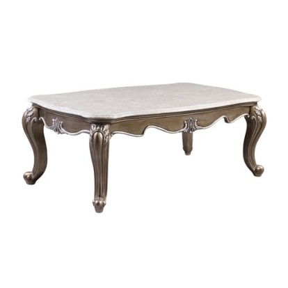 ACME Elozzol Natural Marble Top & Antique Bronze Coffee Table Model LV00302