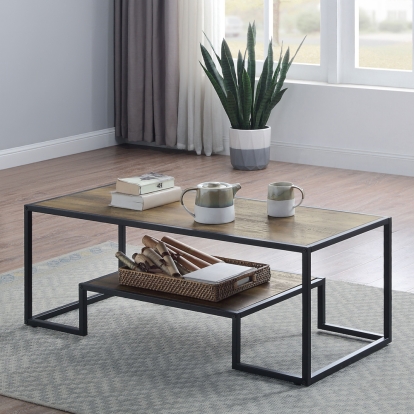 ACME Idella Rustic Oak & Black Coffee Table Model LV00324