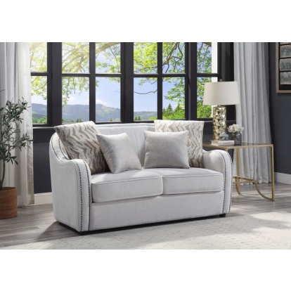 ACME Mahler Beige Linen Loveseat with 4 Pillows Model LV00579