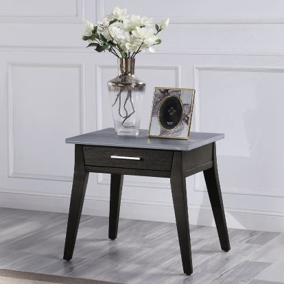 ACME Zemocryss Sintered Stone Top Marble Top & Dark Brown End Table Model LV00609