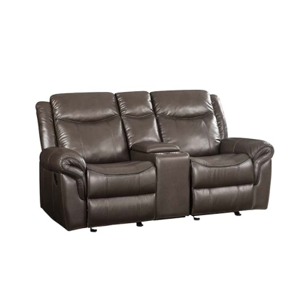 ACME Lydia Brown Leather Aire Motion Loveseat with USB Port & Console Model LV00655