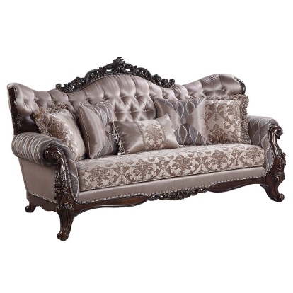 ACME Benbek Fabric & Antique Oak Sofa with 5 Pillows Model LV00809