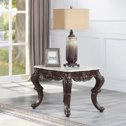 ACME Benbek Marble & Antique Oak End Table Model LV00813