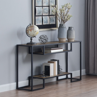 ACME Idella Rustic Oak & Black Sofa Table Model LV00887