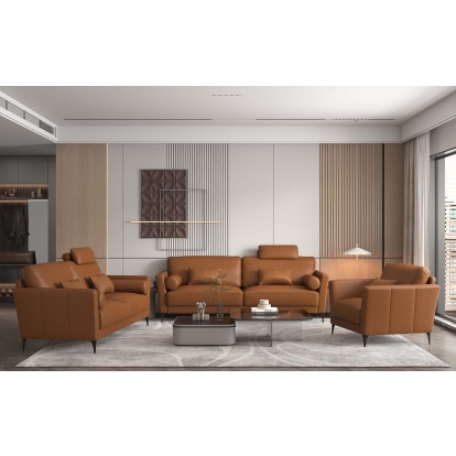 ACME Tussio Saddle Tan Top Grain Leather Loveseat with 5 Pillows Model LV00944