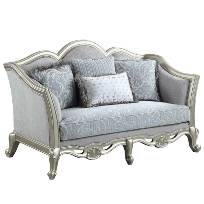 ACME Qunsia Light Gray Linen & Champagne Loveseat with 4 Pillows Model LV01118