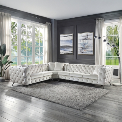 ACME Atronia Beige Fabric Sectional Sofa with 4 Pillows Model LV01160