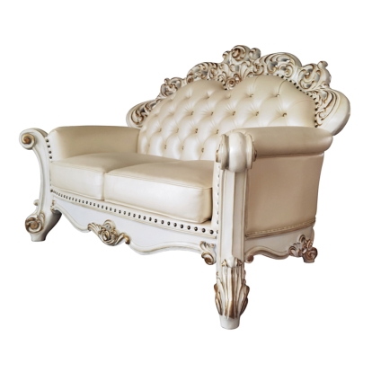 ACME Vendome Champagne Synthetic Leather & Antique Pearl Loveseat with 3 Pillows Model LV01325