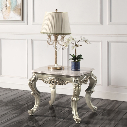 ACME Miliani Natural Marble & Antique Bronze End Table Model LV01784
