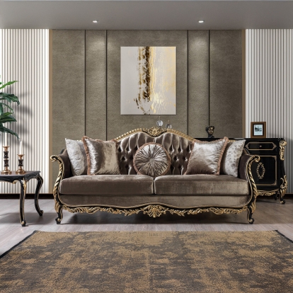 ACME Betria Light Green Velvet Gold & Black High Gloss Sofa with 5 Pillows Model LV01887