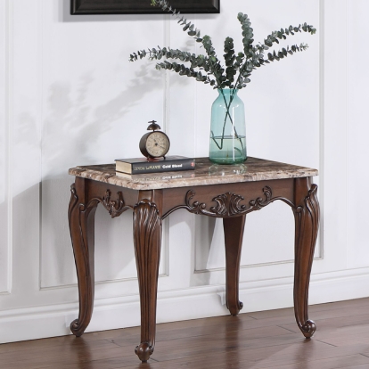 ACME Nayla Natural Marble & Cherry End Table Model LV02005