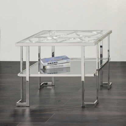 ACME Kalan Glass & Silver End Table Model LV02080