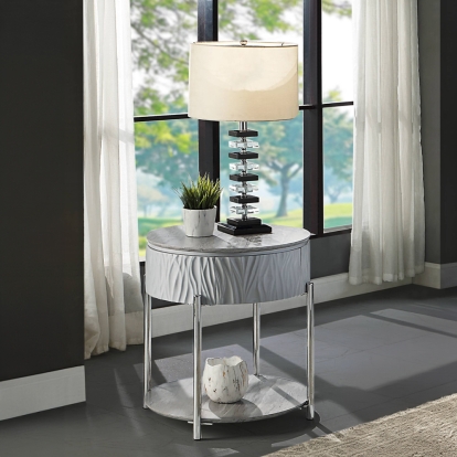 ACME Yukino Gray High Gloss & Chrome End Table Model LV02412