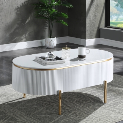 ACME Daveigh White High Gloss & Gold Coffee Table Model LV02464
