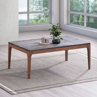 ACME Bevis Engineered Stone & Walnut Coffee Table Model LV02645