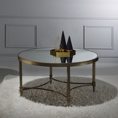 ACME Aditya Mirrored & Antique Brass Coffee Table Model LV02735
