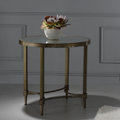 ACME Aditya Mirrored & Antique Brass End Table Model LV02736