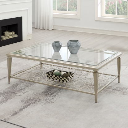 ACME Zaba Glass Top & Champagne Coffee Table Model LV02785