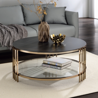 ACME Abisha Sintered Stone Top & Champagne Coffee Table Model LV02815