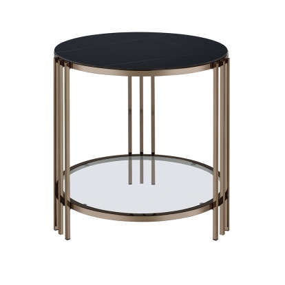 ACME Abisha Sintered Stone Top & Champagne End Table Model LV02816