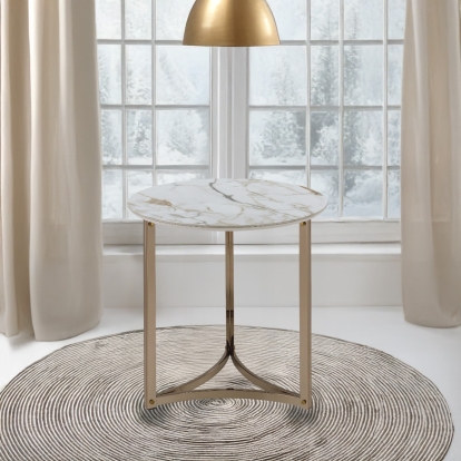ACME Aziz Sintered Stone Top & Champagne End Table Model LV02826