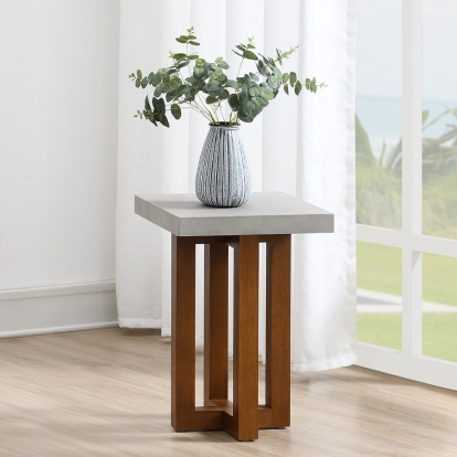 ACME Keven Faux Concrete Top & Walnut End Table Model LV03016