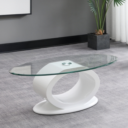 ACME Larry Glass Top White High Gloss Coffee Table Model LV03185