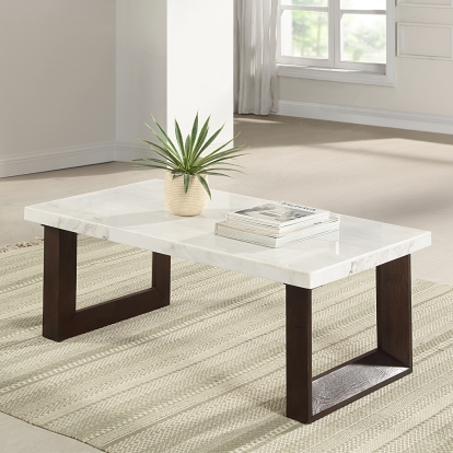ACME Edwyn Natural Marble Top & Espresso Coffee Table with Natural Marble Top Model LV03205