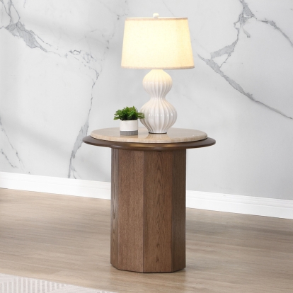 ACME Kasha Travertine Top & Walnut End Table Model LV03326