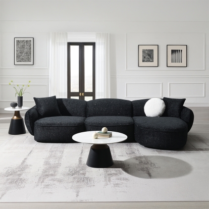 ACME Lucifer Black & White Shimmer Chenille Sectional Sofa with 3 Pillows Model LV03525