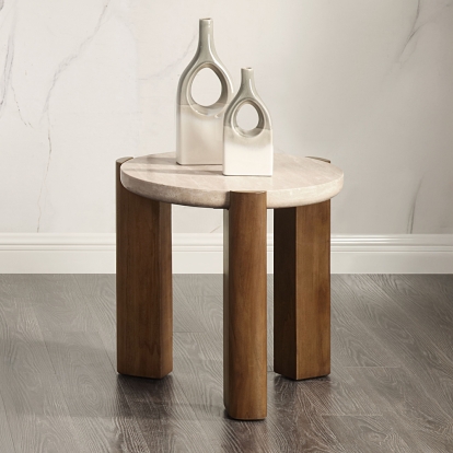 ACME Leonardo Travertine Top & Dark Oak End Table Model LV03666