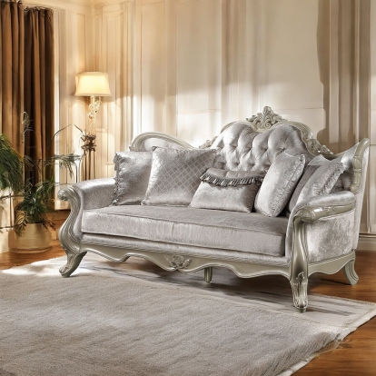 ACME Libertee Beige Fabric & Champagne Sofa with 5 Pillows Model LV03820