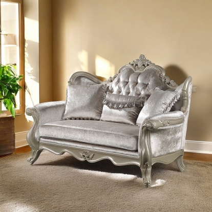 ACME Libertee Beige Fabric & Champagne Loveseat with 3 Pillows Model LV03821