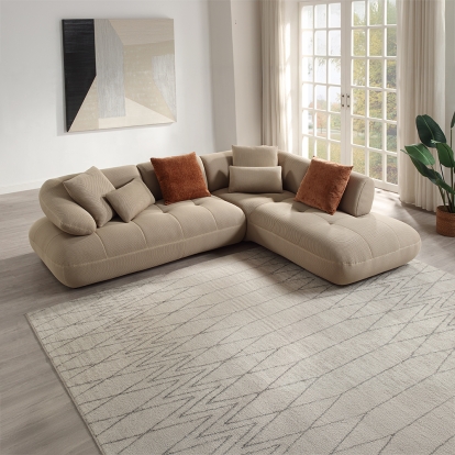 ACME Carrick Beige Sandwich Mesh Fabric Sectional Sofa with 6 Pillows Model LV03920