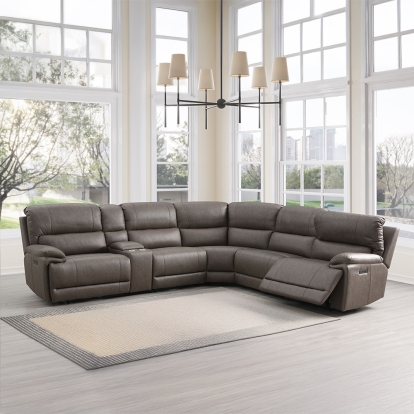 ACME Kantu Brown Synthetic Leather Motion Sectional Sofa Model LV04270