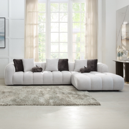 ACME Manilla Ivory White Linen Sectional Sofa with 8 Pillows Model LV04320