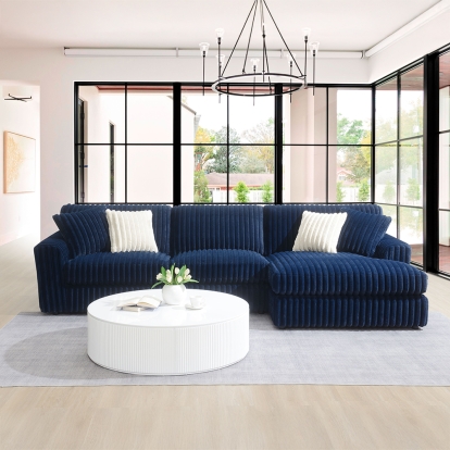 ACME Breton Blue Corduroy Sectional Sofa with 4 Pillows Model LV04400
