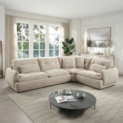 ACME Jonina Beige Chenille Sectional Sofa with 4 Pillows Model LV04840