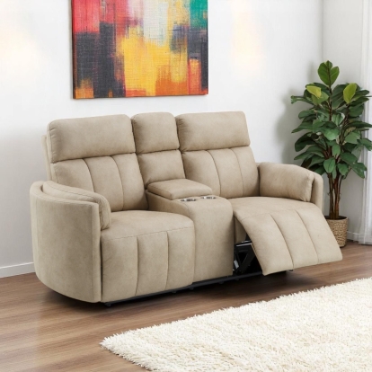 ACME Elison Dark Beige Polish Microfiber Motion Loveseat with Console Model LV05401